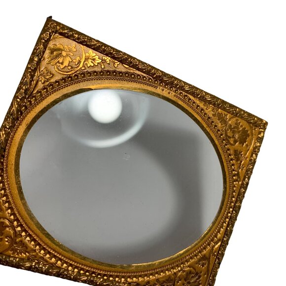 Antique Gold Ornate Gilded Oval Mini Picture Frame With Floral Embossed Design - Picture 4 of 6